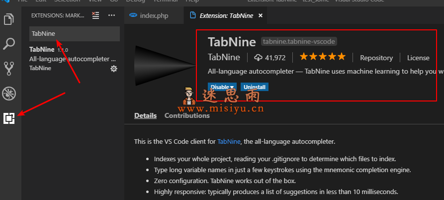Vscode安装TabNine提示代码